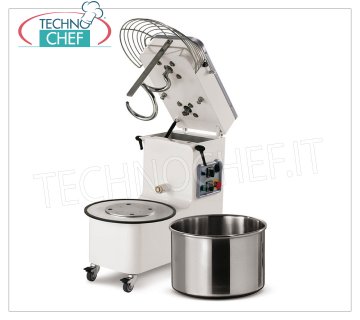 IMPASTATRICE A SPIRALE da 38 Kg con testa sollevabile e vasca estraibile IMPASTATRICE A SPIRALE da 38 Kg con testa sollevabile e vasca estraibile da 40 litri,  V 230/1, kW 1,50, Peso 130 Kg, dim. mm 818x480x786h
