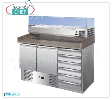 Banco Pizza Refrigerato, 2 Porte, 6 Cassetti, Vetrina Ingredienti, dim.mm.1420x700x1455h