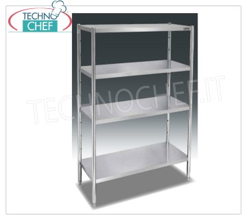 TECHNOCHEF - Scaffale inox, modulo con 4 ripiani, profondi 40 cm, altezza 180 cm. Scaffalatura in acciaio inox con 4 ripiani, montaggio a bullone, modulo di mm 1000x400x1800h, peso 24 Kg.