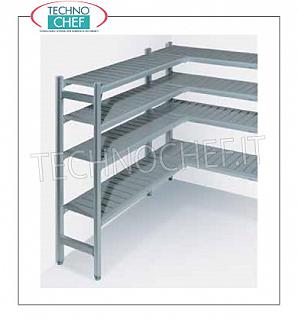 Scaffalatura in alluminio con 3 file di ripiani Scaffalatura per cella in ALLUMINIO ANODIZZATO per cella Mod.KLM12-20/S10, con 3 file di ripiani estraibili in PLASTICA SPECIALE ATOSSICA ad ALTA RESISTENZA di colore grigio alluminio