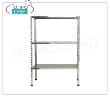 TECHNOCHEF - Scaffale inox, modulo con 3 ripiani lisci, profondi 30 cm, altezza 150 cm. Scaffalatura inox 304 Lucido con 3 ripiani lisci, Portata globale 3x100 Kg, montaggio a bullone, modulo di cm 60x30x150h