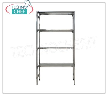 TECHNOCHEF - Scaffale inox, modulo con 4 ripiani asolati, profondi 30 cm, altezza 180 cm. Scaffalatura inox 304 Lucido con 4 ripiani asolati, Portata globale 4x100 Kg, montaggio a gancio, modulo di cm 60x30x180h