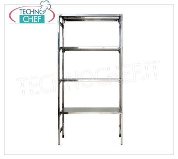 TECHNOCHEF - Scaffale inox, modulo con 4 ripiani lisci, PROFONDI 30 cm, ALTEZZA 200 cm. Scaffalatura inox 304 Lucido con 4 ripiani lisci, Portata globale 4x100 Kg, montaggio a gancio, modulo di cm 60x30x200h