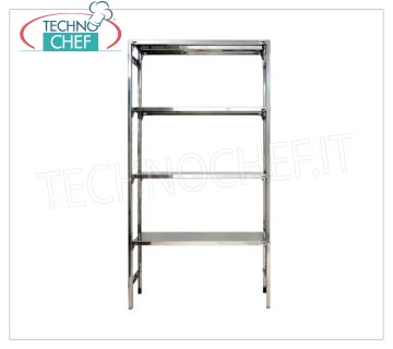 TECHNOCHEF - Scaffale inox, modulo con 4 ripiani lisci, PROFONDI 30 cm, ALTEZZA 180 cm. Scaffalatura inox 304 Lucido con 4 ripiani lisci, Portata globale 4x100 Kg, montaggio a gancio, modulo di cm 60x30x180h