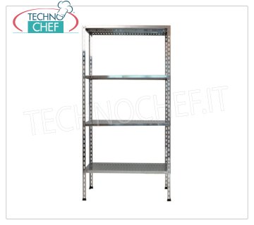 TECHNOCHEF - Scaffale inox, modulo con 4 ripiani asolati, profondi 30 cm, altezza 180 cm. Scaffalatura inox 304 Lucido con 4 ripiani asolati, Portata globale 4x100 Kg, montaggio a bullone, modulo di cm 60x30x180h