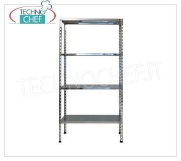 TECHNOCHEF - Scaffale inox, modulo con 4 ripiani lisci, profondi 30 cm, altezza 180 cm. Scaffalatura inox 304 Lucido con 4 ripiani lisci, Portata globale 4x100 Kg, montaggio a bullone, modulo di cm 60x30x180h