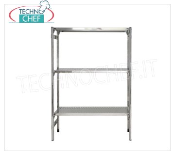 TECHNOCHEF - Scaffale inox, modulo con 3 ripiani asolati, profondi 30 cm, altezza 150 cm. Scaffalatura inox 304 Lucido con 3 ripiani asolati, Portata globale 3x100 Kg, montaggio a gancio, modulo di cm 60x30x150h