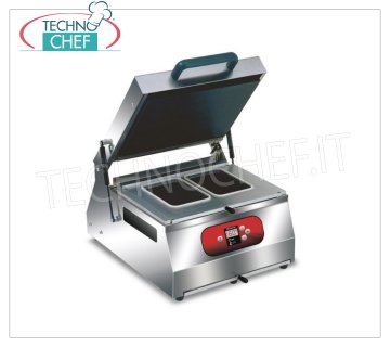 EUROMATIC - Technochef, Sigillatrice manuale per vaschette, Mod.SEAL 400 DIGIT TERMOSIGILLATRICE MANUALE da banco per vaschette preformate, COMANDI DIGITALI, per contenitori con misure max di mm 265x325, V 230/1, Kw 1,2, dimensioni esterne mm 400x500x600h