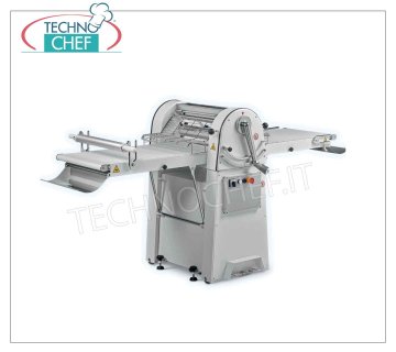 SFOGLIATRICE per PASTICCERIA con NASTRI da cm 71x50, Tavoli Estraibili, mod. SF-E500-71 Sfogliatrice Professionale Pasticceria con NASTRI-TAPPETI da mm 710x500 dotati di SOTTOPIANO per FARINA e RACCOGLI SFOGLIA, Tavoli ESTRAIBILI, Rulli di LAMINAZIONE da mm 500 regolabili da 0 a 35 mm Peso Kg 156, kw 0,75, dim. aperta mm 1800x930x1100h