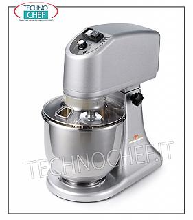 Technochef - Planetaria Professionale da lt 7, Testa sollevabile, Impastatrice planetaria da lt 7, professionale, a testa sollevabile, completa di: frusta, gancio e spatola, V 230/1, kw 0,28, dim. mm 240x410x437h