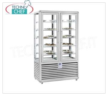 Vetrina refrigerata per Pasticceria 2 Porte, 4 lati espositivi, 10 ripiani rettangolari, Linea CURVE Vetrina refrigerata per Pasticceria 2 porte, Linea CURVE, con 4 lati espositivi, 10 ripiani rettangolari in vetro, capacità lt.742, temperatura d'esercizio +4°/+10°C, refrigerazione ventilata, V.230/1, Kw.0,54+0,54, Peso 294 Kg, dim.mm.1180x620x1860h