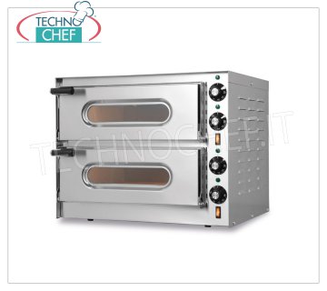 Forno Elettrico per 2 Pizze, 2 Camere indipendenti da cm 41 x 36, comandi meccanici, mod. SMALL/G2 Forno per pizza elettrico per Pizze, 2 camere indipendenti  da mm 410x360x110h, con piano in refrattario, V. 230/1, Kw 3,2, dimensioni esterne mm 550x430x435h