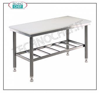 Tavoli Macelleria con piano in Polietilene spessore 80 mm , profondità 700 mm Tavolo lavoro Macelleria con piano polietilene spessore 80 mm,  su ROBUSTA STRUTTURA INOX  SALDATA con ripiano inferiore grigliato, dim. mm 1000x700x850h