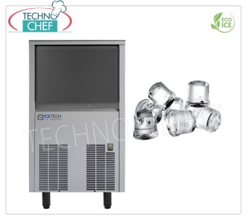 ICETECH - MACCHINA GHIACCIO in CUBETTI PIENI, Resa 32-34 Kg/24 ore, DEPOSITO 15 Kg, Professionale, mod.SS35 Macchina ghiaccio a cubetti pieni, resa 32 Kg/24 ore, deposito 15 Kg, esterno inox, raffreddamento ad aria, Gas R290, V.230/1, Kw.0,4, peso Kg.41, dim.mm.435x605x695h