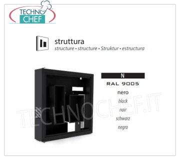 Struttura Nera RAL 9005 Struttura colore Nero opaco RAL 9005, capacità 1 Bottiglia e 2 Bicchieri, Temp.+4°/+10°C, luce LED bianco naturale, Kw.0,03, Peso 22 Kg, dim.mm.600x600x155h.