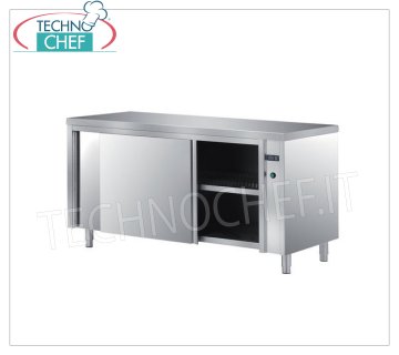 TECHNOCHEF - Tavolo armadio caldo inox 304, con porte scorrevoli, profondo cm 60 Tavolo armadio Caldo Inox 304, elettrico ventilato, 2 porte scorrevoli tamburate e ripiano intermedio regolabile, termostato digitale, V 230/1, Kw 2,5, dimensioni mm 1200x600x850h