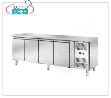 Tavolo Frigor 4 Porte, Temp.-2°/+8°C, lt.449, Ventilato, Classe D, mod.AKS4104TN Tavolo Banco Refrigetato 4 PORTE, Professionale, Linea SNACK, Temp.-2°/+8°C, capacità 449 litri, refrigerazione ventilata, ECOLOGICO in Classe D, Gas R290, V.230/1, Kw.0,345, Peso 131 Kg, dim.mm.2230x600x850h