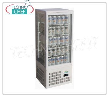 Forcar - Vetrina Frigo per Bibite, 1 Porta, lt.98, Ventilato, Temp.+2°/+8°C, Classe C, mod.G-TCBD98 Armadio Frigorifero per Bibite-Bevande Professionale, vetro su 4 lati, 1 Porta, Temp.+2°/+8°C, Ventilato, Gas R600a, illuminazione a led, completo di 4 griglie, Classe C, V.230/1, Kw.0,17, Peso 38 Kg, dim.mm.428x386x1152h