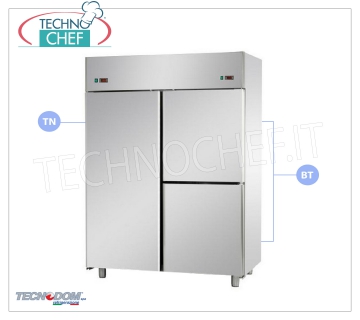 Armadio Frigo-Freezer Combinato Professionale 1 porta+2 1/2 porte, 2 temperature, lt.1400, TECNODOM Armadio Frigorifero/Congelatore Combinato 1 porta+2 mezze porte, Marca TECNODOM, struttura in acciaio inox, lt.1400, doppia temperatura 0°/+10°C, -18°/-22°C, refrigerazione ventilata, GN 2/1, V.230/1, Kw.0,385+0,65, Peso 192 Kg, dim.mm.1420x800x2030h