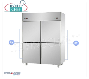 Armadio Frigo-Freezer Combinato Professionale 4 1/2 porte,doppia temperatura, lt.1400,Marca TECNODOM Armadio Frigorifero/Congelatore Combinato 4 mezze porte, Marca TECNODOM, struttura in acciaio inox, capacità lt.1400, doppia temperatura 0°/+10°C, -18°/-22°C, refrigerazione ventilata, GN 2/1, V.230/1, Kw.0,385+0,65, Peso 195 Kg,dim.mm.1420x800x2030h