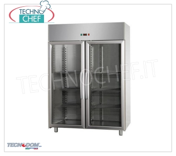 Technochef -  Frigor 2 porte vetro, lt.1400, Professionale, Mod.AF14EKOMTNPV Armadio Frigorifero 2 porte vetro, capacità lt.1400, temperatura  0°/+10°C, refrigerazione ventilata, Gastro-Norm 2/1,  V.230/1, Kw.0,57, Peso 190 Kg, dim.mm.1420x800x2030h