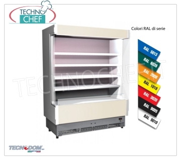 Frigor Murale Espositore, Linea VULCANO Profondo 60 cm,LUNGO 158 cm,con e senza gruppo refrigerante FRIGOR MURALE ESPOSITORE, Marca TECNODOM, Linea VULCANO 60, con 4 ripiani regolabili, ILLUMINAZIONE superiore a neon, temperatura +3°/+5°C, predisposto per UNITA' REFRIGERANTE REMOTA, V.230/1, Kw.0,084, Peso 225 Kg, dim.mm.1580x602x1970h