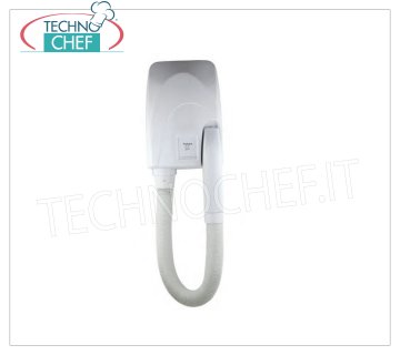 Technochef - ASCIUGACAPELLI da MURO con TUBO ESTENSIBILE e PRESA RASOIO - 950W Asciugacapelli da parete con tubo estensibile e presa rasoio, corpo in ABS bianco, 3 regolazioni di velocità, V.230/1, Watt.950, dimensioni mm 180x115x570h