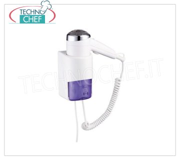 Technochef - ASCIUGACAPELLI da MURO con PRESA RASOIO - 1200W Asciugacapelli da parete con presa rasoio, corpo in ABS bianco, 2 regolazioni di velocità, bassa rumorosità, V.230/1, Watt.1200, dimensioni mm 220x115x230h