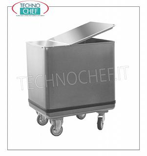 TECHNOCHEF - Tramogge inox su ruote per farina e zucchero Tramoggia inox carrellata, completa di coperchio mobile apribile su 2 lati con cerniera, Capacità lt 118, peso 16 Kg, dim.mm.350x580x700h