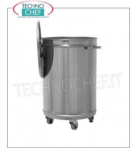 Pattumiere in acciaio inox Pattumiera in acciaio inox AISI 304 su ruote con coperchio, capacità 50 litri, peso Kg.9, diam.mm 395x620h