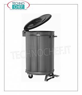 TECHNOCHEF - Pattumiere in acciaio inox, Mod.09004A0 Pattumiera in acciaio inox AISI 304 su ruote, coperchio con apertura a pedale, capacità 50 litri, peso Kg.10, diam.mm 395x620h