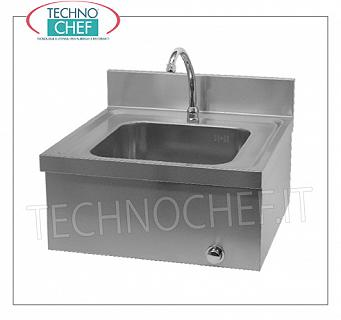 LAVAMANI in ACCIAIO INOX con COMANDO a GINOCCHIO, installabile a parete Lavamani inox a parete con alzatina, vasca dim.mm 330x330x170h, erogatore comandato a ginocchio con temporizzatore, peso 9 Kg, dim.mm.500X500X310h