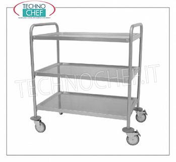 Carrelli di servizio in acciaio inox Carrello in acciaio inox AISI 304 con 3 ripiani stampati da mm 800x500,  peso 17 Kg, dim.mm.890x590x920h