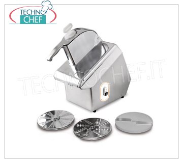 Tagliaverdure Professionale Elettrico da tavolo + Kit dischi DF2 - DTV - DT10, Linea TITANIUM Tagliaverdure elettrico da tavolo con Kit dischi DF2 - DTV - DT10, Linea TITANIUM, struttura in acciaio e coperchio in alluminio ribaltabile ed estraibile, produzione 200 Kg/h, V.230/1, Kw.0,55, Peso 25 Kg, dim.mm.261x604x522h