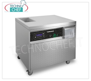 Technochef - ASCIUGAPOSATE AUTOMATICA, produttività max 10.000 posate/ora, Mod.TORNADO ASCIUGA LUCIDA POSATE AUTOMATICA su mobile carrellato, RESA 10.000 posate/ora, CARICAMENTO CONTINUO da sopra, USCITA POSATE AUTOMATICA sul davanti, V.400/3+N, Kw.1,50, dimensioni mm 850x730x810h