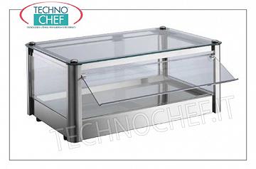 Vetrine espositive neutre da banco VETRINA ESPOSITIVA NEUTRA da banco, ad 1 PIANO, STRUTTURA INOX, vetro sui 4 lati, PORTINA a CADUTA in plexiglass lato operatore, adatta per bacinelle Gastro-Norm 2/3, Peso Kg.7, dim.mm.370x370x240h