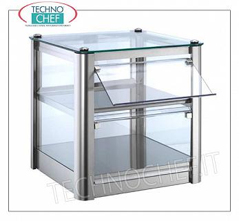 Vetrine espositive neutre da banco VETRINA ESPOSITIVA NEUTRA da banco, a 2 PIANI, STRUTTURA INOX, vetro sui 4 lati, PORTINA a CADUTA in plexiglass lato operatore, adatta per bacinelle Gastro-Norm 2/3, Peso Kg.9, dim.mm.370x370x390h