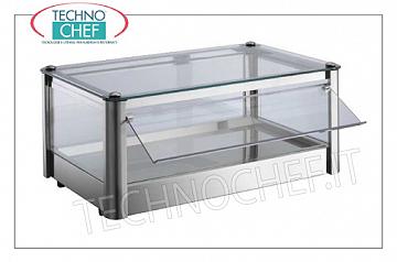 Vetrine espositive neutre da banco VETRINA ESPOSITIVA NEUTRA da banco, ad 1 PIANO, STRUTTURA INOX, vetro sui 4 lati, PORTINA a CADUTA in plexiglass lato operatore, adatta per bacinelle Gastro-Norm 1/1, Peso Kg.10, dim.mm.570x370x240h