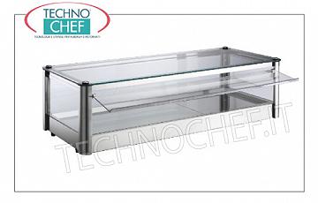 Vetrine espositive neutre da banco VETRINA ESPOSITIVA NEUTRA da banco, ad 1 PIANO, STRUTTURA INOX, vetro sui 4 lati, PORTINA a CADUTA in plexiglass lato operatore, adatta per bacinelle Gastro-Norm 1/1+1/2, Peso Kg.15, dim.mm.870x370x240h