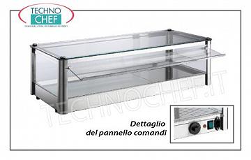 Vetrine espositive calde da banco VETRINA ESPOSITIVA CALDA da banco, ad 1 PIANO, STRUTTURA INOX, vetro sui 4 lati, PORTINE a CADUTA in plexiglass lato operatore, completa di UMIDIFICATORE, temperatura da +30°a +90°C, adatta per bacinelle GN 1/1+1/2, V.230/1, Kw.1,00, dim.mm.870X370X240h