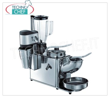 TECHNOCHEF - Tritaghiaccio / Spremiagrumi / Frullatore / Mixer Professionale, Mod.TSBM Gruppo multiplo composto da 4 funzioni: Tritaghiaccio / Spremiagrumi / Frullatore / Mixer con struttura in acciaio inox e alluminio, V.230/1, Kw.1,05, Peso 20 Kg, dim.mm.480x345x530h