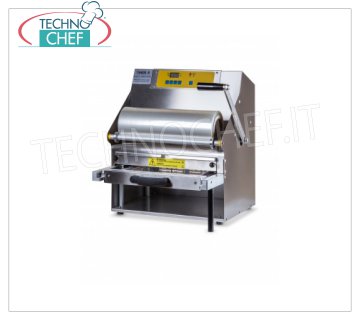 TECHNOCHEF - Termosigillatrice Manuale a Leva per Vaschette, Mod.TSM105-R TERMOSIGILLATRICE MANUALE A LEVA da banco SENZA STAMPO, per VASCHETTE PREFORMATE con MISURA MAX di mm 370x280x155h, V.230/1, kw 1,4, dimensioni mm 485x510x555h