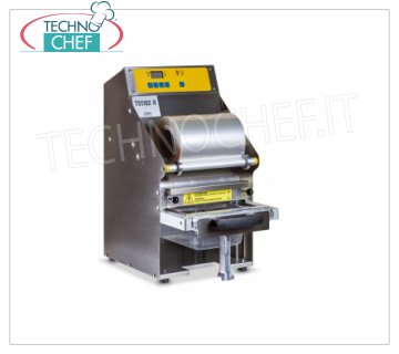 TECHNOCHEF - Termosigillatrice semiautomatica per vaschette, Mod.TSS102-R TERMOSIGILLATRICE SEMIAUTOMATICA da banco, struttura in ACCIAIO INOX e ALLUMINIO ANODIZZATO, sistema automatico di saldatura e trascinamento del film, controllo elettronico della temperatura, V.230/1 kw 0,75, dimensioni mm 295x450x550h