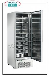 Armadio Congelatore-Freezer per Gelateria, 1 Porta, temp. -15°-25°C. Armadio Congelatore-Freezer per gelato 1 Porta, con struttura in acciaio inox, capacità lt.720, temperatura d'esercizio -15°/-25°, per 82  VASCHETTE  da 4 lt, statico, V.230/1, Kw.0,929, dimensioni mm 685×867×2002h