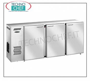 Banco frigo bar 3 porte, Ventilato, in Acciaio Inox Banco Frigo per Bar, 3 porte cieche in acciaio inox, ventilato, temp.+2°+8°, V 230/1, kW 3,96, dim. mm 1740x540x850h.