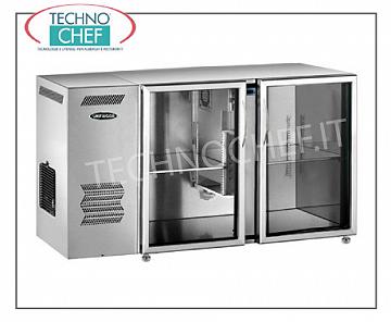 Banco frigo bar 2 porte, Ventilato, in Acciaio Inox Retrobanco refrigerato multiuso, 2 porte vetri, ventilato, temp +2°+8°, 220V/1, 50Hz, dim. mm 1540x540x850