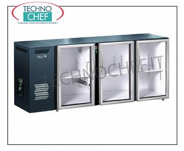 Banco frigo bar 3 porte vetri, Ventilato, in Skinplate Nero Banco Frigo per bar, 3 porte vetri, ventilato, temp +2°+8°, 220V/1, 50Hz , dim. mm 2140x540x850