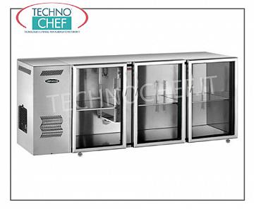 Banco frigo bar 3 porte vetri, Ventilato, in Acciaio Inox
