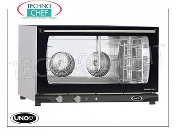 UNOX - Forno Convezione Elettrico con Umidificatore, Mod. XFT193 ROSSELLA, 4 TEGLIE da cm 60x40 FORNO CONVENZIONE elettrico UNOX-Linea MISS, per GASTRONOMIA e PASTICCERIA, capacità 4 TEGLIE da mm.600x400, versione con COMANDI MANUALI ed UMIDIFICATORE, V. 230/1 - 400/3+N, Kw. 6,5, Peso 49 Kg, dim.mm.800x774x509h