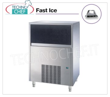 MACCHINA GHIACCIO FAST ICE da 105 Kg/24h, CUBETTI VERTICALI con DEPOSITO 35 kg Fabbricatore di ghiaccio FAST ICE a cubetti verticali, resa max 105 Kg/24h, capacità deposito 35 Kg, raffreddamento ad acqua, V.230/1, Kw 0,85, Peso 75 Kg, dim.mm.738x600x980h